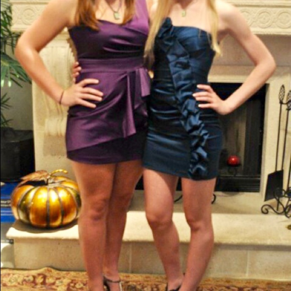 Blue asymmetric ruffled homecoming dress